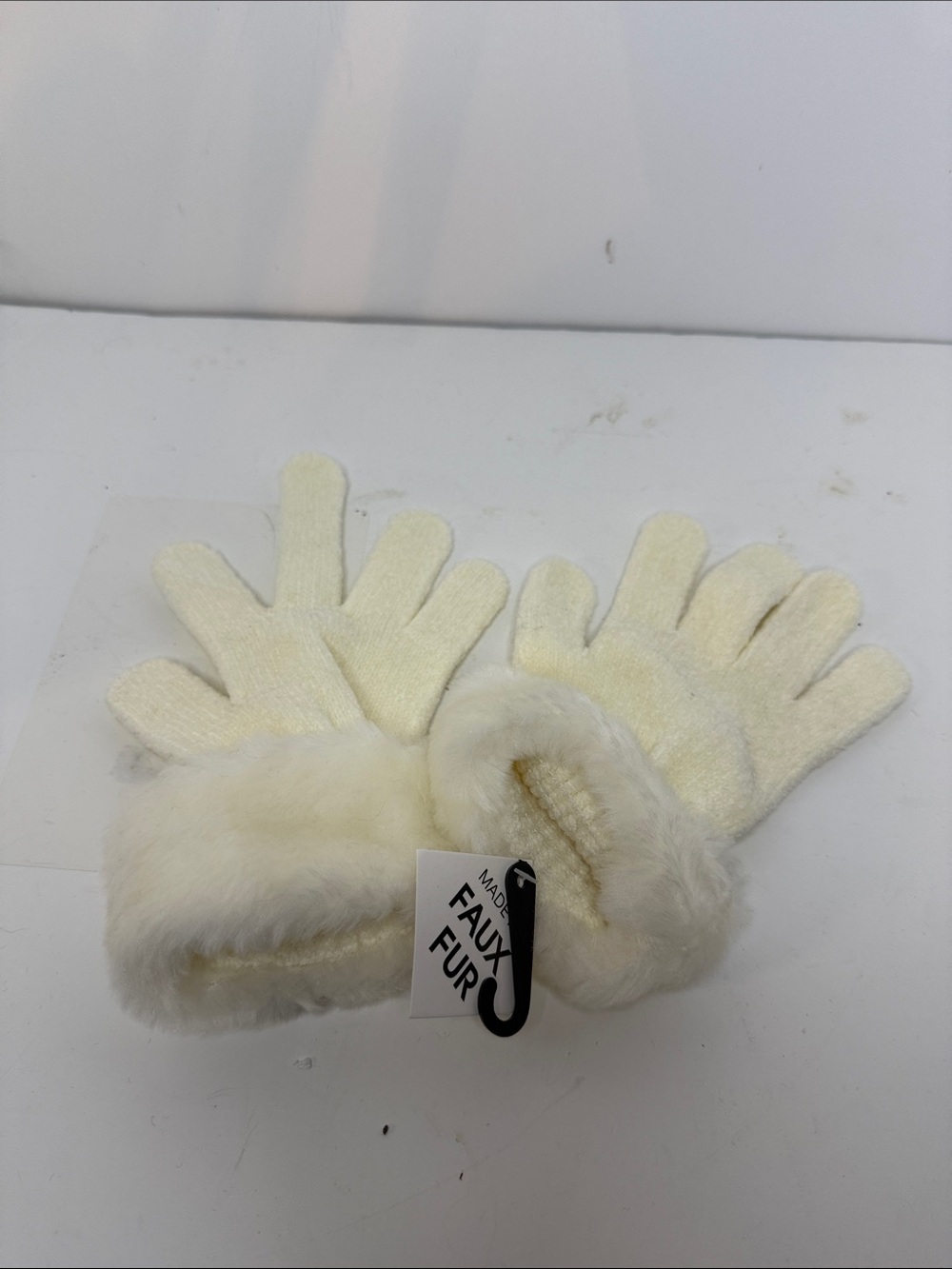 Womens Faux Fur Cuff Gloves - Cream